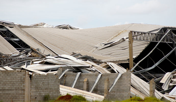A storm damaged commercial property A storm damaged commercial property