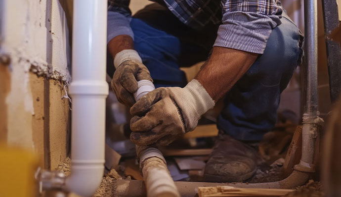 Professional worker repairing broken water pipe Professional worker repairing broken water pipe